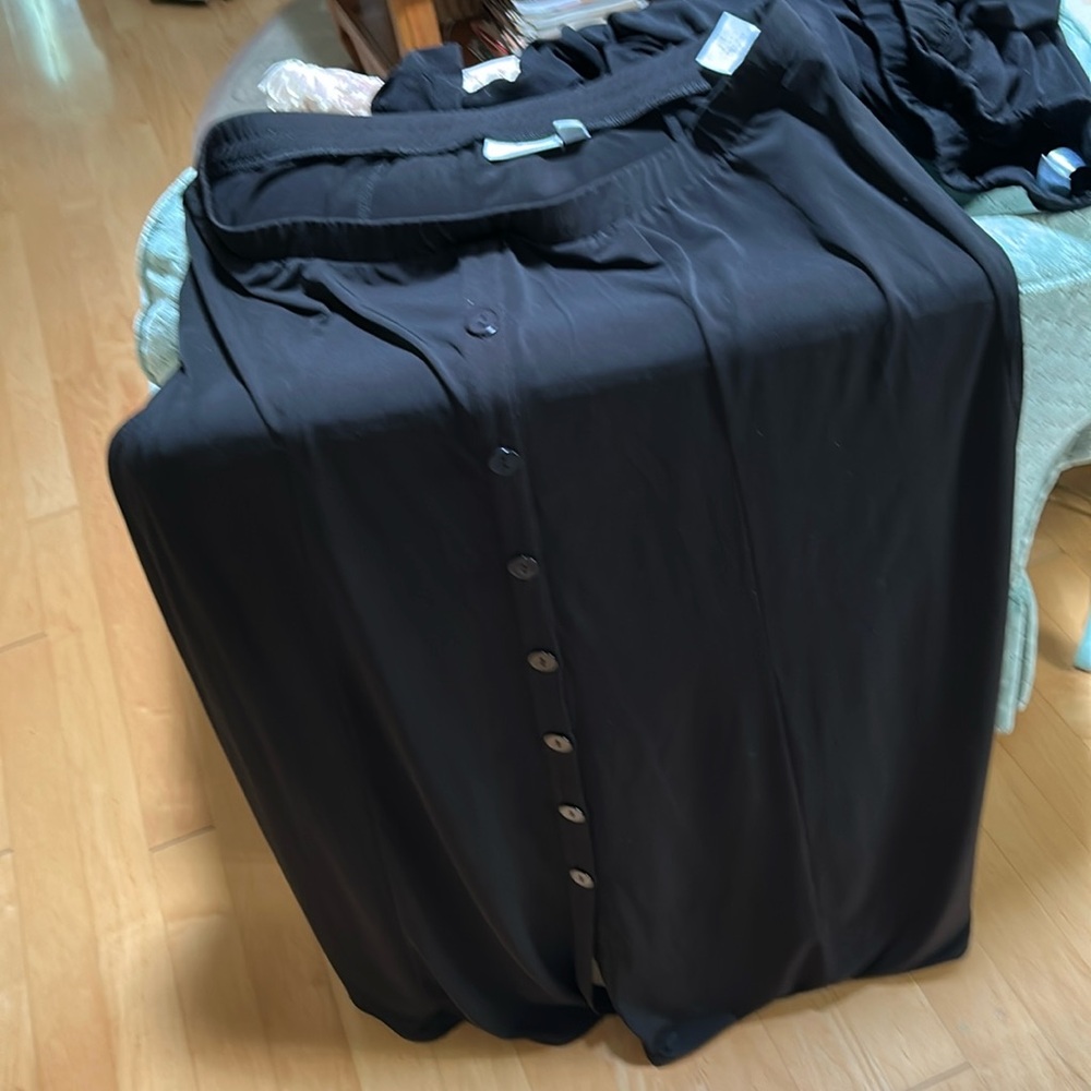 Matching blouse and long skirt, Susan Graver outfit in black with buttons